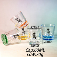 Klassieke Koreaanse Soju shotglaasje, dikwandig, met reliëf, helder glas, met bedrukt logo, geschikt voor Koreaanse bars, pubs, restaurants en thuisgebruik.
