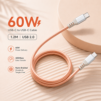 Câble de charge rapide USB Type-C 1,2 m 60 W PD 5 A, câble de synchronisation de données USB 2.0 tressé en nylon pour appareils mobiles, OEM ODM en gros
