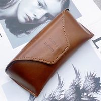 Étui à lunettes de soleil de qualité supérieure - Boîte à lunettes de soleil marron et gris - Sac de rangement rigide en cuir portable et résistant