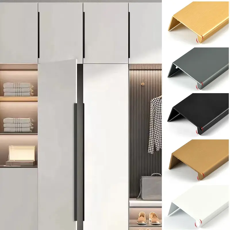 European American Modern Aluminum Metal Hidden Drawer Hardware Kitchen Cabinet door Pull concealed Handles