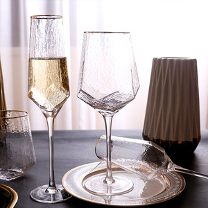 Calici di Champagne a forma di diamante martellato in stile oro argenteo bordati di vino bicchieri - Product Image 5