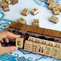 Jeu de Mahjong Américain 160 Pièces, Design Panda, Tuiles en Bois, Points de Bambou Verts, Tuiles des Vents, Tuiles Joker, Jeu de Tuiles en Bois