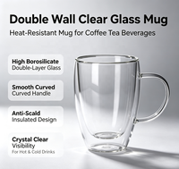 Mug à lait en verre borosilicate double paroi fait main, design moderne, corps en forme d'œuf, grande poignée incurvée, résistant à la chaleur, isolé