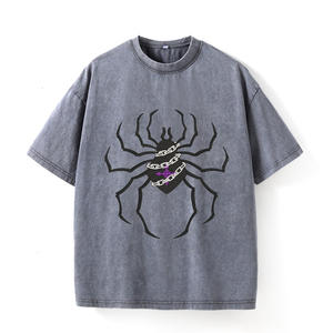 T-Shirt Unisex Oversize con Grafica Retrò di <span class=keywords><strong>Ragno</strong></span> e Catena, Effetto Acid-Wash, Stile Streetwear a Maniche Corte - Product Image 3