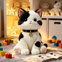 Peluche chat noir et blanc Kawaii, jouet en peluche mignon aux grandes oreilles, doux et moelleux, avec collier à clochette, poupée en peluche, cadeau personnalisé OEM ODM