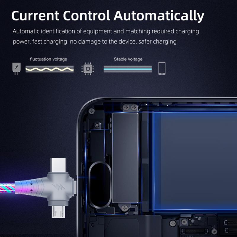 1M 2M Flow Luminous Lighting usb cable for iPhone 13 12 11 Pro 3 in 1 LED Micro USB Type C charger for Huawei Xiaomi