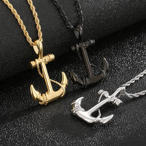 Collana Lunga da Uomo Stile Hip Hop Rock con Ciondolo Ancora in Acciaio Inossidabile Resistente allo Sbiadimento - Product Image 4
