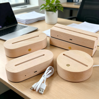 Nueva Lámpara Nocturna LED Redonda Moderna con USB para Habitación Infantil, con Base de Madera Acrílica, Iluminación Residencial Atenuable y Ecológica