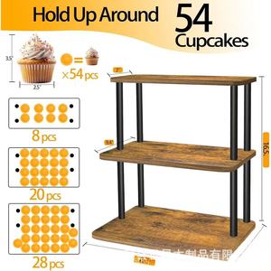 Wooden Cupcake <b>Stand</b> <b>3</b> <b>Tier</b> Wrought Iron <b>Cake</b> Tower Dessert Display For Party Birthday Snack Organizer - Product Image 4