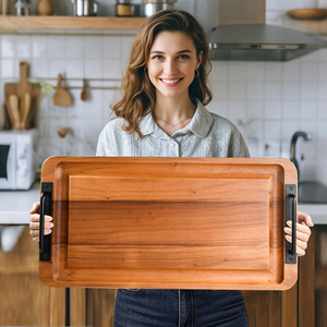 Tagliere Rettangolare in Legno Usa e Getta Extra Lungo con Manici per Campeggio, BBQ, Servizio, Taglio e Grigliata - Product Image 1