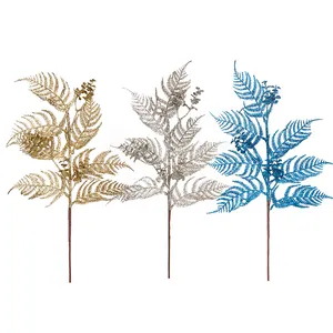 H220476A1 220476A2 220476A3 Christmas Decoration PE Wreath Artificial White Blue Gold Palm Leaves