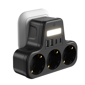 Nhà máy trực tiếp thông minh phí EU tiêu chuẩn Dải điện tường ổ cắm mở rộng chì 2 <span class=keywords><strong>USB</strong></span>-A 2 Loại-C ánh sáng ban đêm 16A Đánh giá hiện tại - Product Image 2