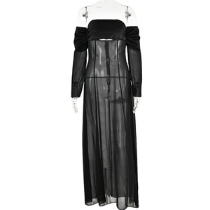 Off The Shoulder Strapless Long Dress Sheer Long Sleeve Translucent Cocktail Dress For Women Autumn Fashion - Product Image 5