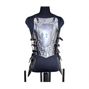 Corset d'armure en aluminium plaqué argent avec sangles en cuir et étuis à couteaux pour jeu de rôle - Style antique moderne - Product Image 1