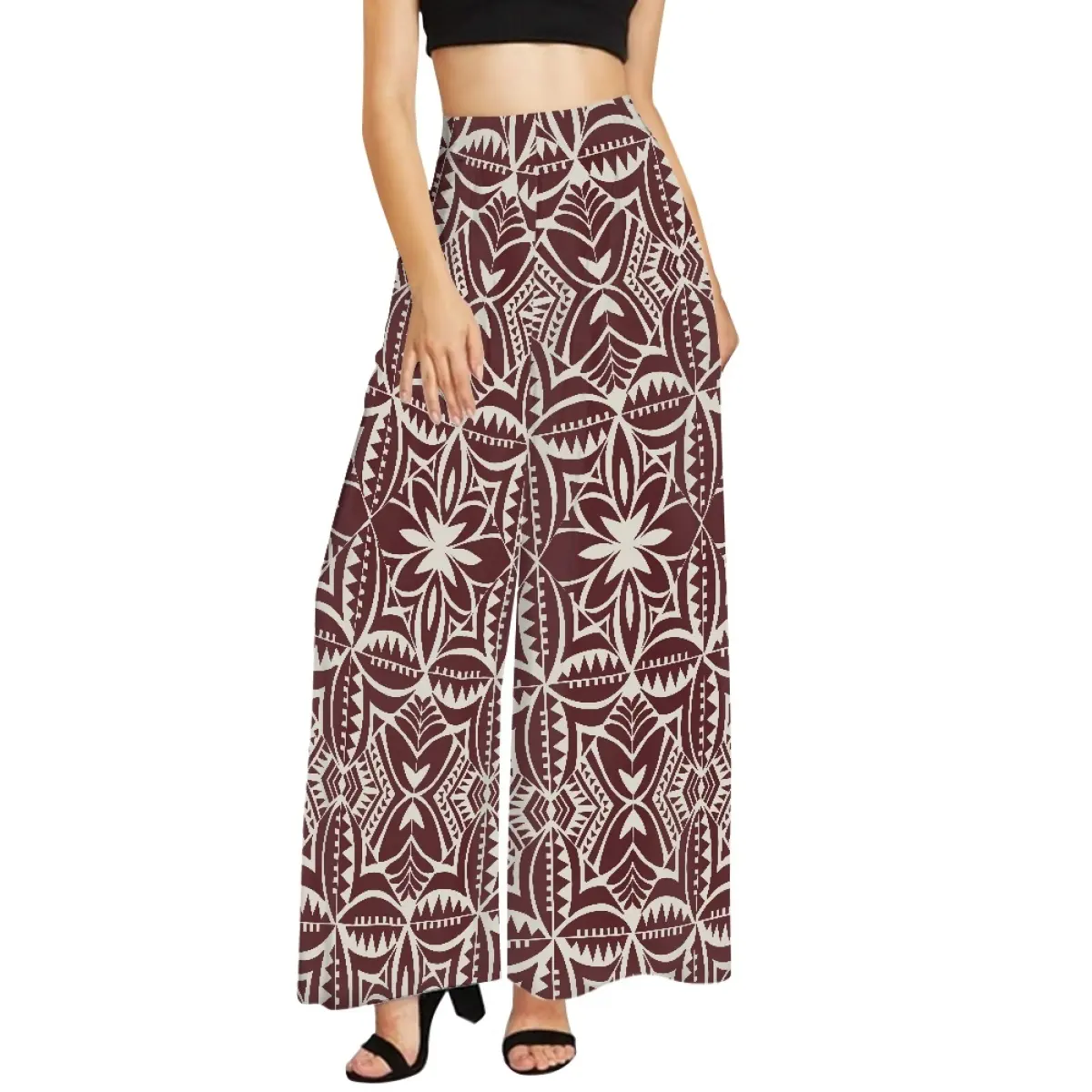 New Design Custom Polynesian Tapa Pattern Women's Wide Leg Pants Casual Loose Summer Trousers