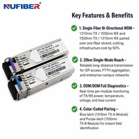 Venta al por mayor de fábrica: Transceptor SFP BiDi GE-BX20-SM1310 1310/1550nm 20km Simplex SC DDM con etiqueta personalizada, suministro a granel