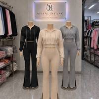 Dropshipping Agent Usa Size Boutique Lounge Wear Ensemble pantalon deux pièces à capuche et survêtement