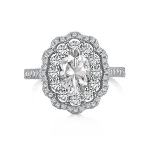 Dylam Top End Collection Rhodium Plated 925 Sterling Silver Diamond Sparkling Big Stone Flower Eternity 5A Zirconia Ring