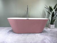 Baignoire autoportante moderne en acrylique rose mat avec intérieur blanc, renforcée en fibre de verre, avec vidange escamotable à débordement