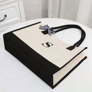 26 Letters Personalized <b>Initial</b> Canvas Beach <b>Bag</b> Reusable Classic Black and White Blank Canvas Tote Gift <b>Bag</b> With Custom Logo - Product Image 3