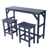 Ensemble table de bar et 2 tabourets bleu marine en HIPS imitation bois, comptoir de cuisine inaltérable pour la maison, la salle à manger ou le bar