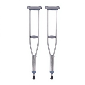 Béquille sous-aisselle en acier inoxydable KS, hauteur réglable, avec coussinet doux pour la plante des doigts et grand coussinet antidérapant pour le soutien de la marche - Product Image 1
