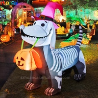 Cabeza de calavera inflable de Halloween, perro esqueleto inflable, luces LED incorporadas, juguete inflable, calabaza para patio al aire libre, jardín