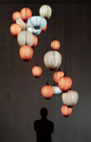 JYLIGHTING Suspension rustique bohème en fibre naturelle avec support en fil métallique, luminaire créatif pour salon de thé