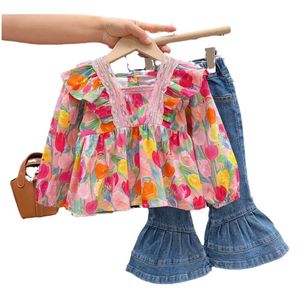 Niñas otoño nuevo estilo de pintura al óleo conjunto 2025 niñas impreso Top pantalones conjunto de 2 piezas niños traje de salida - Product Image 1