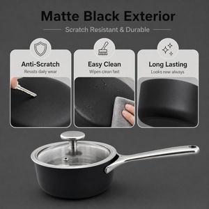 Casserole en acier inoxydable <span class=keywords><strong>noir</strong></span> de qualité alimentaire à trois couches, résistante aux rayures, avec finition mate et couvercle en verre transparent - Product Image 4