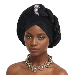 Turbante de lujo Gorros Mujeres Hijabs Pañuelo étnico Pañuelos africanos Fiesta DE BODA nigeriana Aoto Gele Hair Wrap - Product Image 4
