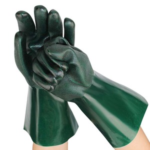 Guanti da Lavoro Industriali Resistenti a Doppio Rivestimento in PVC Verde Scuro a Maniche Lunghe, Resistenti ad Acidi, Oli e Prodotti Chimici, con Presa Antiscivolo - Product Image 2