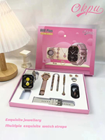 Coffret Cadeau Mode 6 en 1 Montre Intelligente A68plus Collier Bague Bracelet Boucles d'Oreilles Ensemble de Bijoux Montres pour Femmes Montre Intelligente Sportive A68 Plus