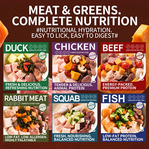 Nourriture humide pour chats et oiseaux (canard, poulet, bœuf, lapin, cailles, poisson) avec citrouille, carotte, igname, algues, goji, champignons, datte, tomate en sachet - Product Image 6