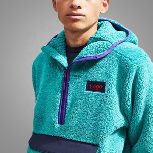 OEM Custom <strong>Teddy</strong> Pullover <strong>Hoodie</strong> Men Fleece Cotton Sweatshirt Mens Fashion Mint Green Half Zip <strong>Hoodie</strong> - Product Image 2