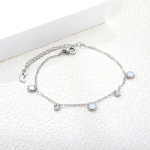 White <b>Shell</b> Round <b>Bracelet</b> For Women Stainless Steel Moon Shape Gift Jewelry Geometric Design Circular Polka Dots Style - Product Image 3