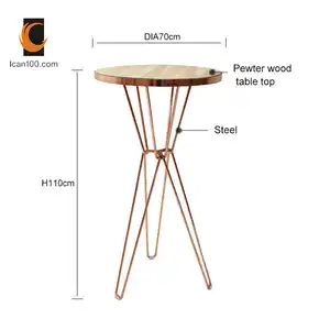 Luxurious Wood Tabletop Metallic Round Bar Table Luxury Coffee Table Gold Bar Cocktail Tables De Bar