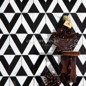 Gạch Khảm Thế Kỷ Mới Thiết Kế Ban Đầu Gạch Khảm Đá Cẩm Thạch Trắng Đen Đá Tự Nhiên Tam Giác Gạch Ốp Tường Phòng Tắm - Product Image 6