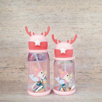 Bouteille d'eau pour enfants, mignonne, motif animal de dessin animé, écologique, compatible lave-vaisselle, avec paille et bandoulière, 600 ml, pour la gym, l'école et les voyages
