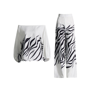 Ensembles Décontractés à Imprimé TWOTWINSTYLE, Hauts <span class=keywords><strong>Chic</strong></span> et Pantalons Amples Taille Haute pour Femme - Product Image 3