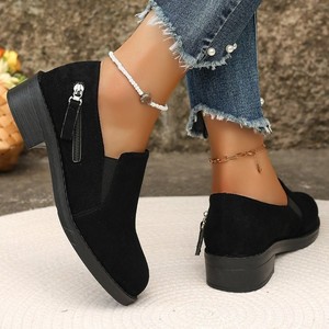 Zapatos Planos de Tacón Bajo para Mujer, Estilo Británico, Otoño, Sin Cordones, Talla Grande, Tacón Medio - Product Image 4