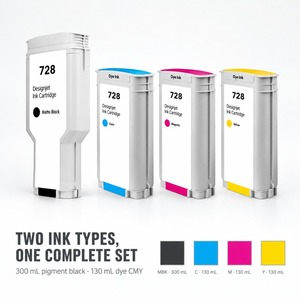 Cartouche d'encre compatible OCB 300ml/PC 4 couleurs 728, pleine d'encre et avec puce, pour imprimante HP DesignJet T730 T830 - Product Image 1