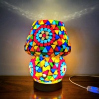 Lampe de table USB en forme de champignon, style turc, mosaïque, pour salon, décoration florale, petite lampe de table