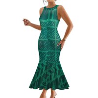 Robe de soirée élégante à queue de poisson sans manches pour femme, motif tribal polynésien tie-dye, personnalisable, tendance et élégante