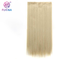 Extensions de cheveux à clipser, synthétiques, résistantes à la chaleur, longues et droites, couleur 613 #   Une seule pièce, 5 clips, extension de cheveux sans couture à clipser