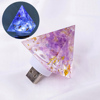 Lámpara Nocturna USB con Forma de Pirámide de Resina y Cristales Naturales, Lámpara Nocturna Portátil Creativa para el Hogar
