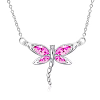 Collier en argent sterling 925 avec pendentif libellule et pierre de naissance, bijou en cristal, cadeau pour femme, vente en gros