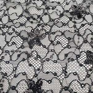 Nouveau tissu de mariée de luxe en dentelle française tricotée à sequins noirs 3D style Dubaï, motif floral vintage - Product Image 4