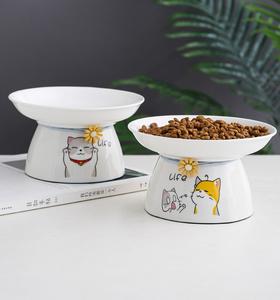 Oem Fabricação Personalizado Bonito Padrão Impresso Cerâmica Branca <span class=keywords><strong>Cat</strong></span> Bowl Tall Pet Food Alimentador De Água Bowl - Product Image 6