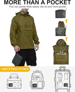 <strong>Waterproof</strong> Front Nylon Pullover Lightweight Hooded Rain <strong>Jacket</strong> Men <strong>Packaway</strong> Breathable Windbreaker Outdoor Camping OEM Service - Product Image 3